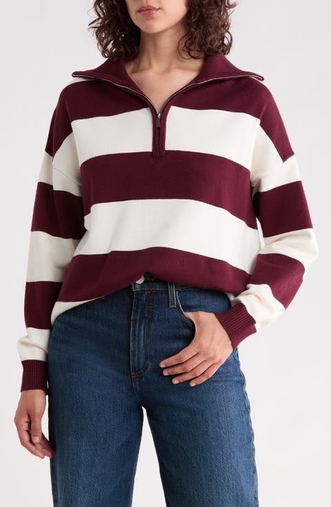 Rugby Stripe Quarter Zip Sweater