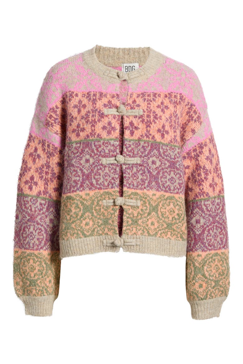 Knot Fastening Cardigan, Alternate, color, PINK PATTERN