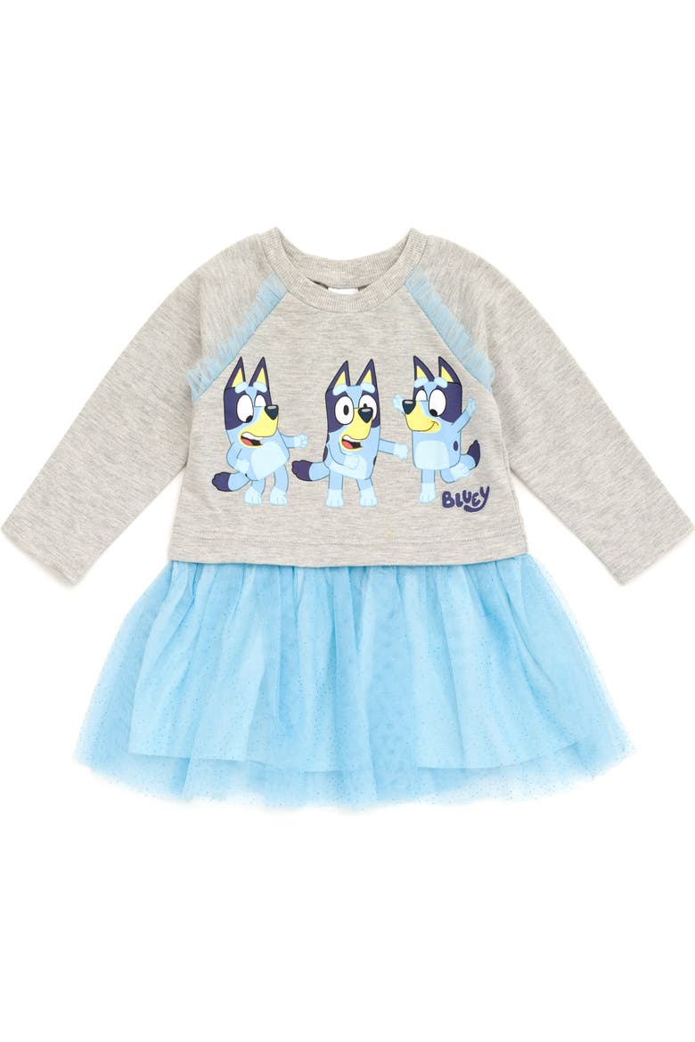 French Terry Mesh Tutu Dress, Main, color, Bluey Heather Grey