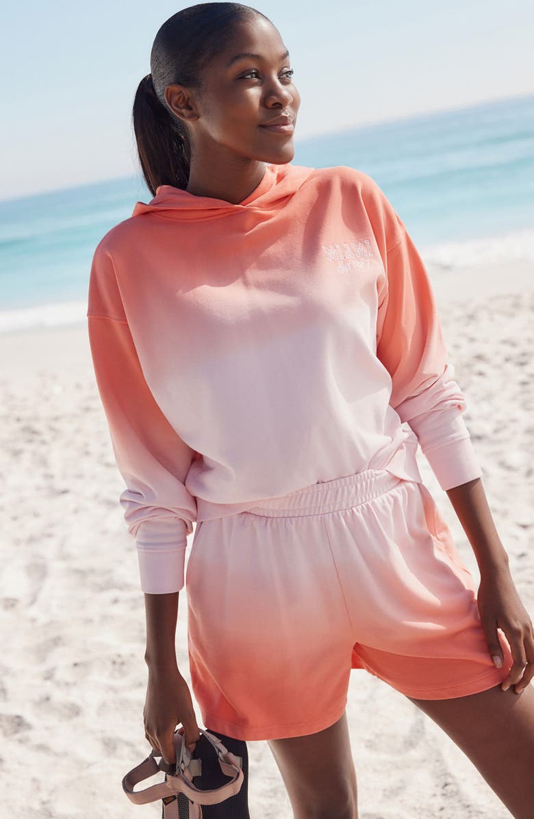 NEXT Ombré Cotton Blend Fleece Sweat Shorts, Alternate, color, Orange