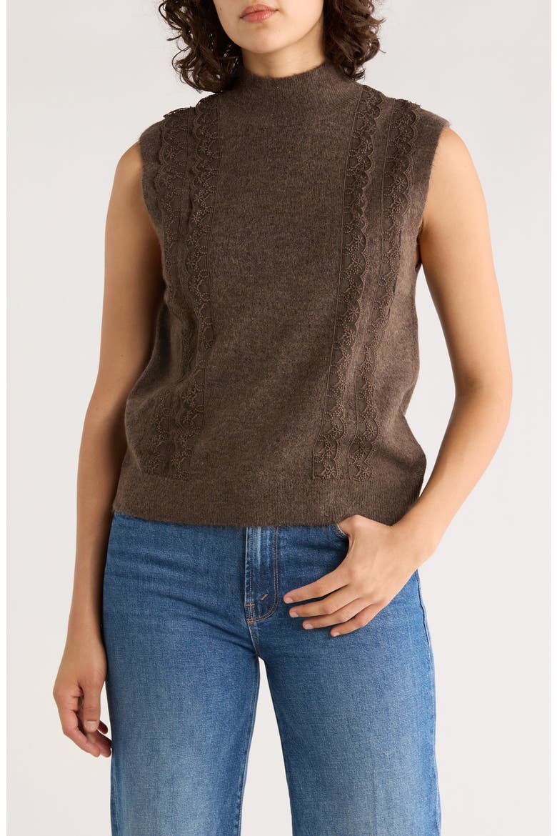 Lace Trim Sweater Vest, Main, color, CAFE MELANGE
