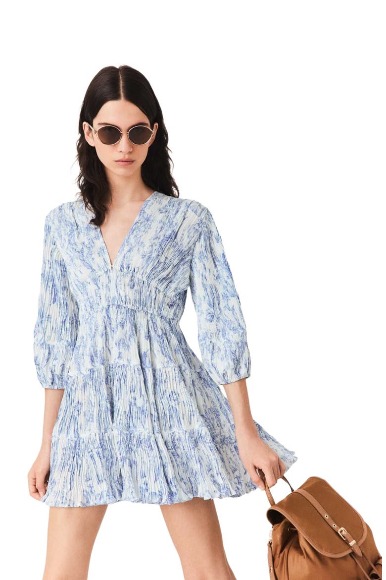 Patterned pleated dress, Alternate, color, Sky blue large flowers print