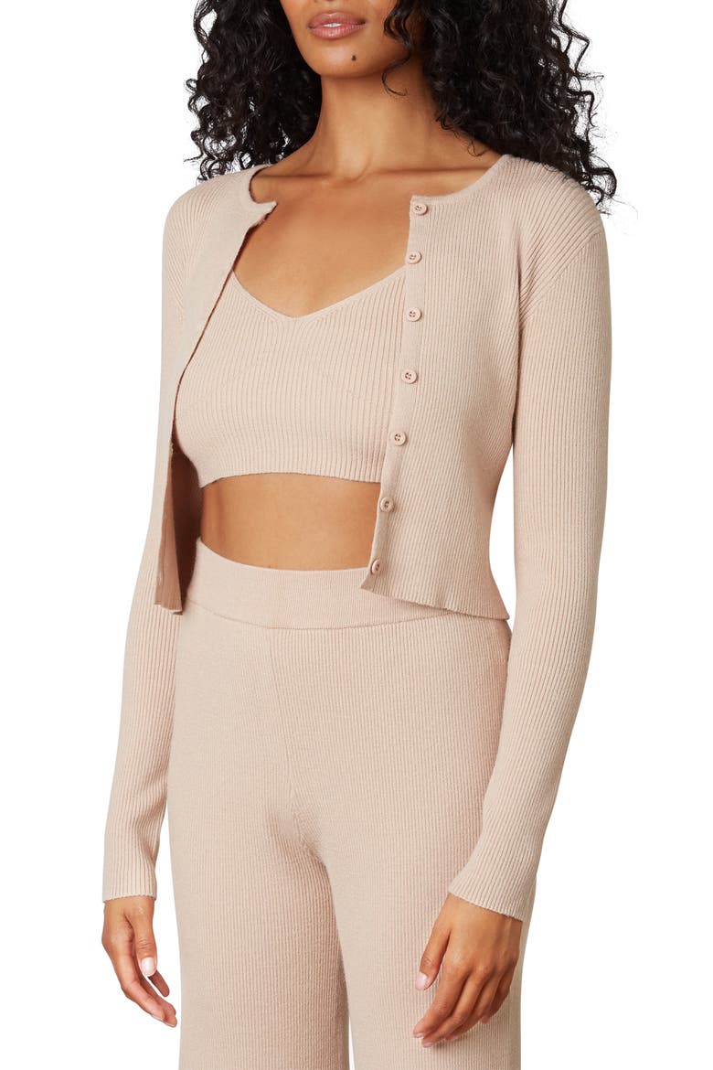 Olivia Crop Tank & Cardigan Twin Set, Alternate, color, BEIGE
