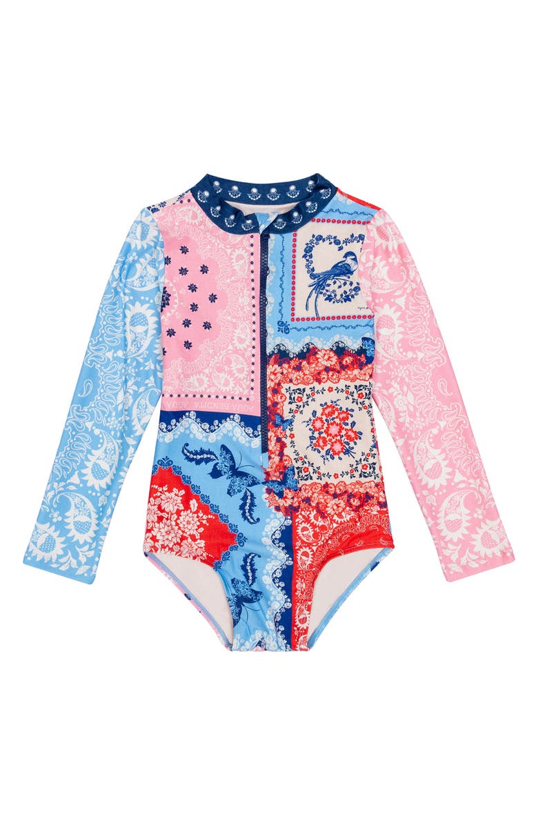 Agua Bendita Kids' Alaya Atma Long Sleeve One-Piece Rashguard Swimsuit, Main, color, Pink