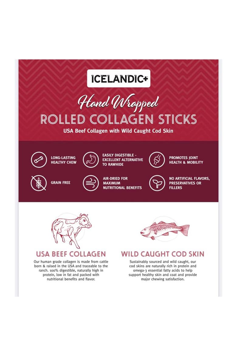 4 Inch Rolled Collagen Stick Beef and Cod Skin, 12 Pack, Alternate, color, Multicolored