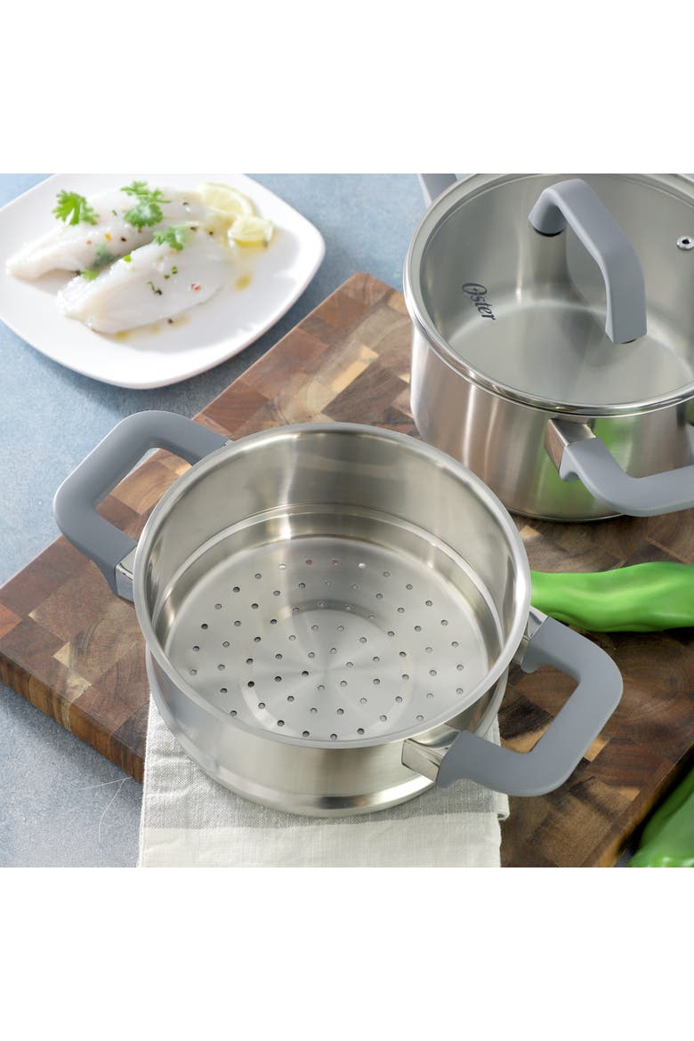 3 Piece 2.9 Quart Stainless Steel Steamer Set with Lid, Alternate, color, Silver