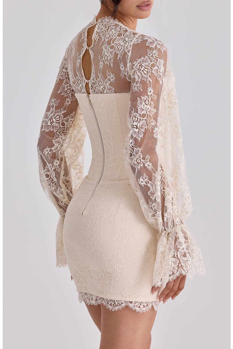 Aliana Lace Overlay Long Sleeve Cocktail Minidress, Alternate, color, VINTAGE IVORY