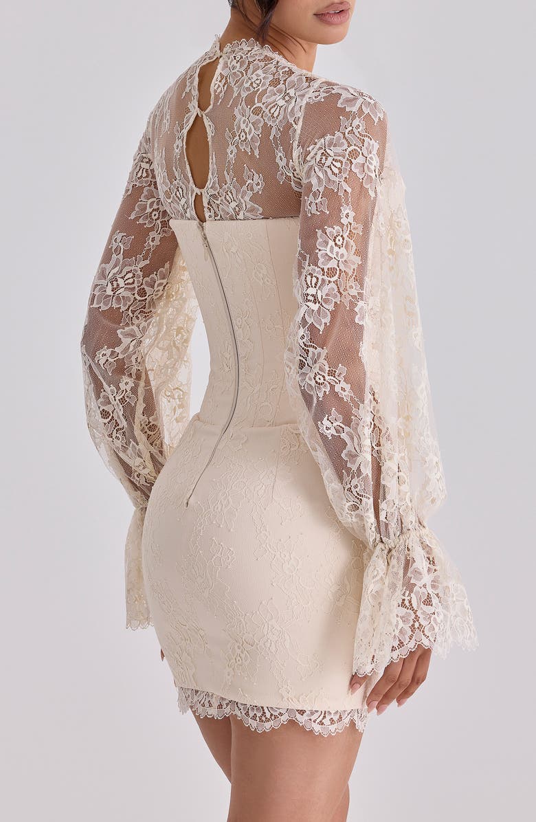 HOUSE OF CB Aliana Lace Overlay Long Sleeve Cocktail Minidress, Alternate, color, Vintage Ivory