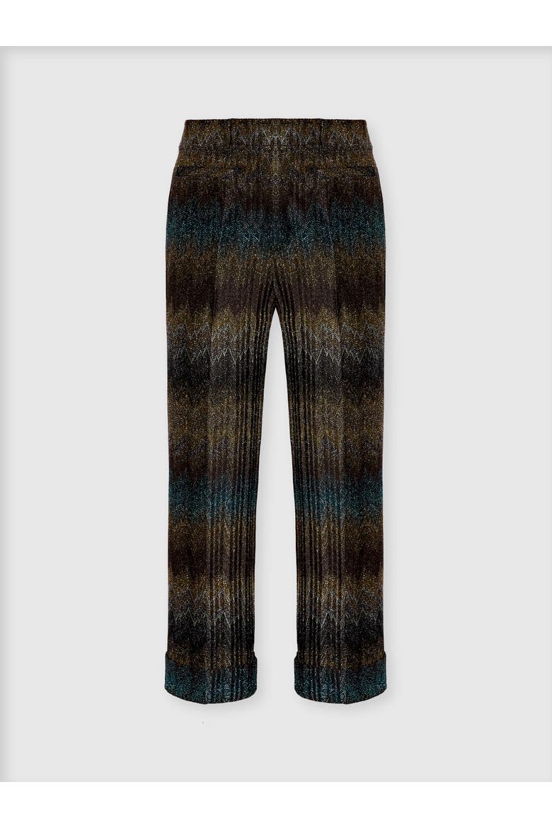 Flared Trousers In Viscose Lamé Snake Motif, Main, color, Dark Blue