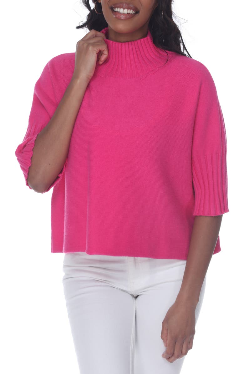 RAIN AND ROSE Mock Neck Boxy Sweater, Main, color, Fuchsia