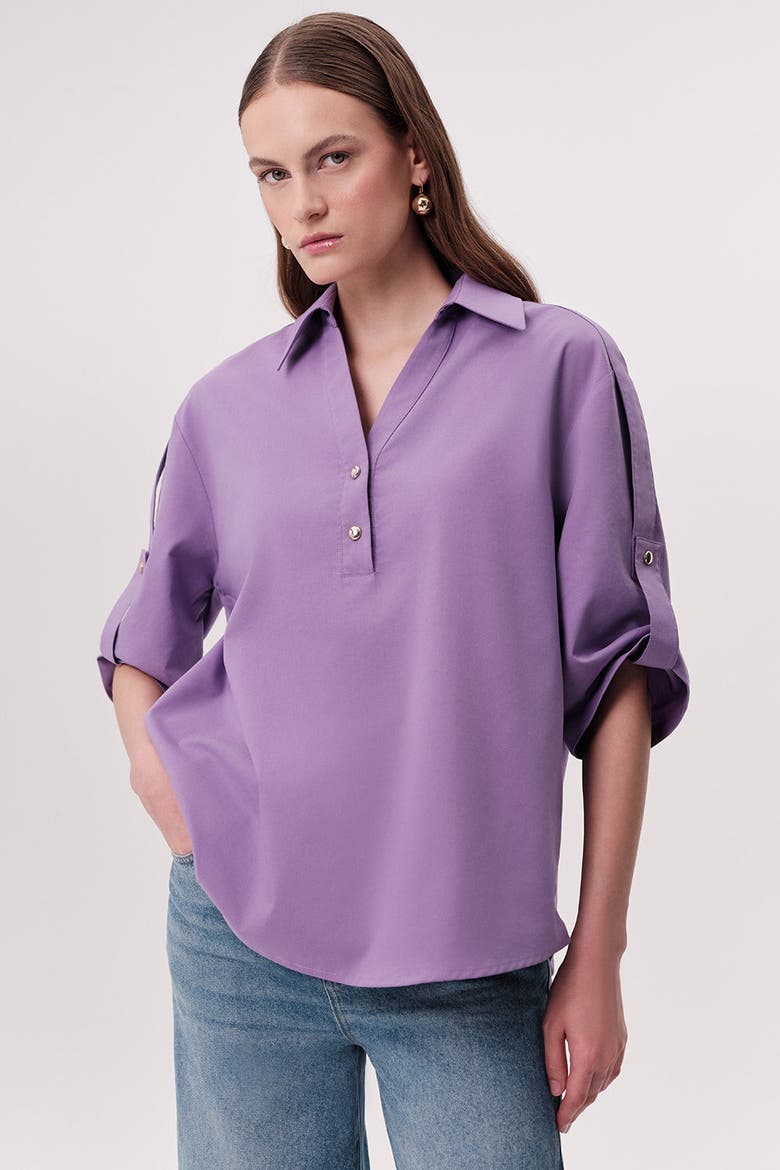 Kaylin Shoulder Epaulette Cotton Shirt, Alternate, color, Lilac