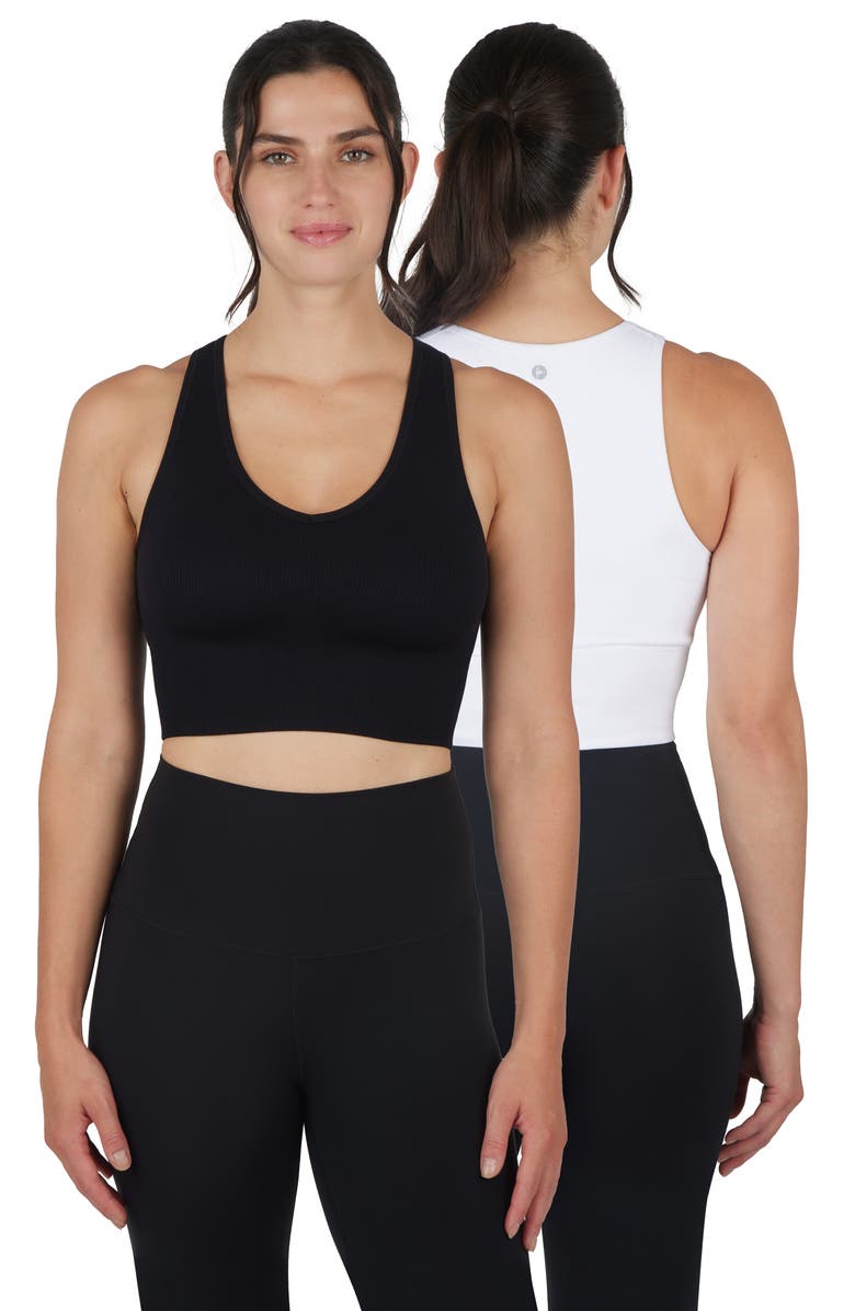 90 DEGREE BY REFLEX Seamless V-Neck Rib Crop Tank, Alternate, color, White/Black