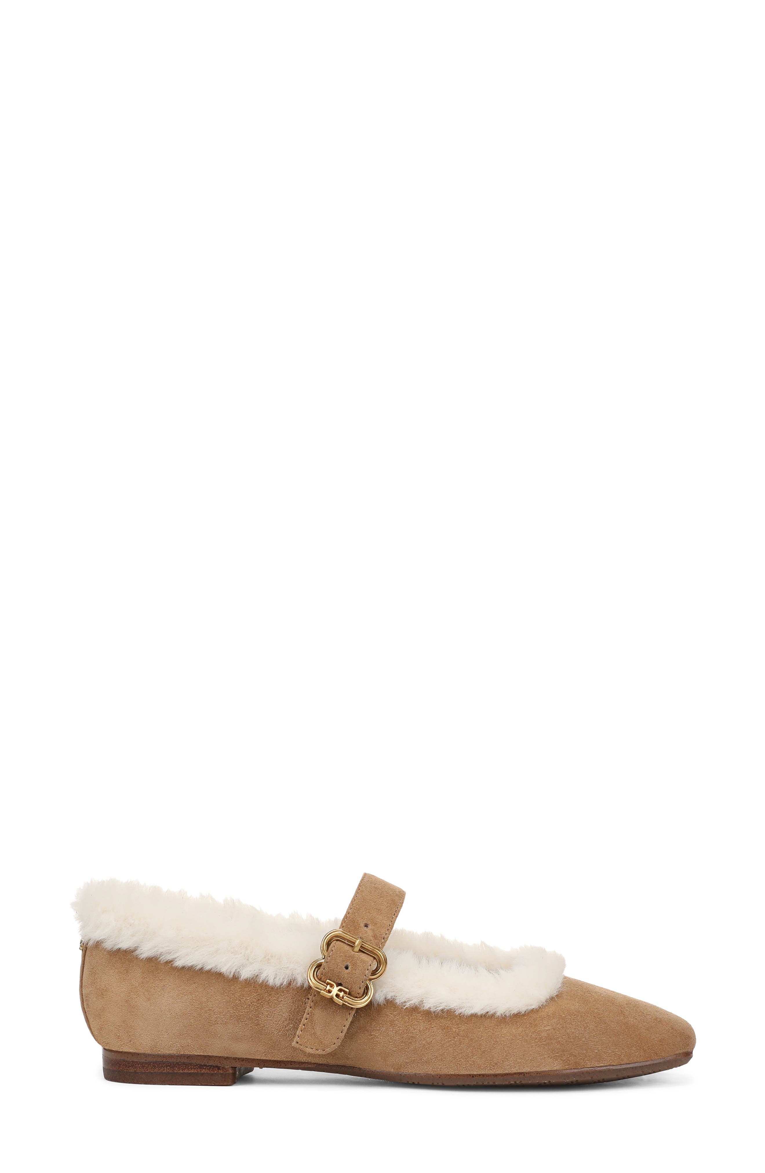 Michaela Faux Fur Trim Mary Jane Flat, Alternate, color, BAMBOO BROWN