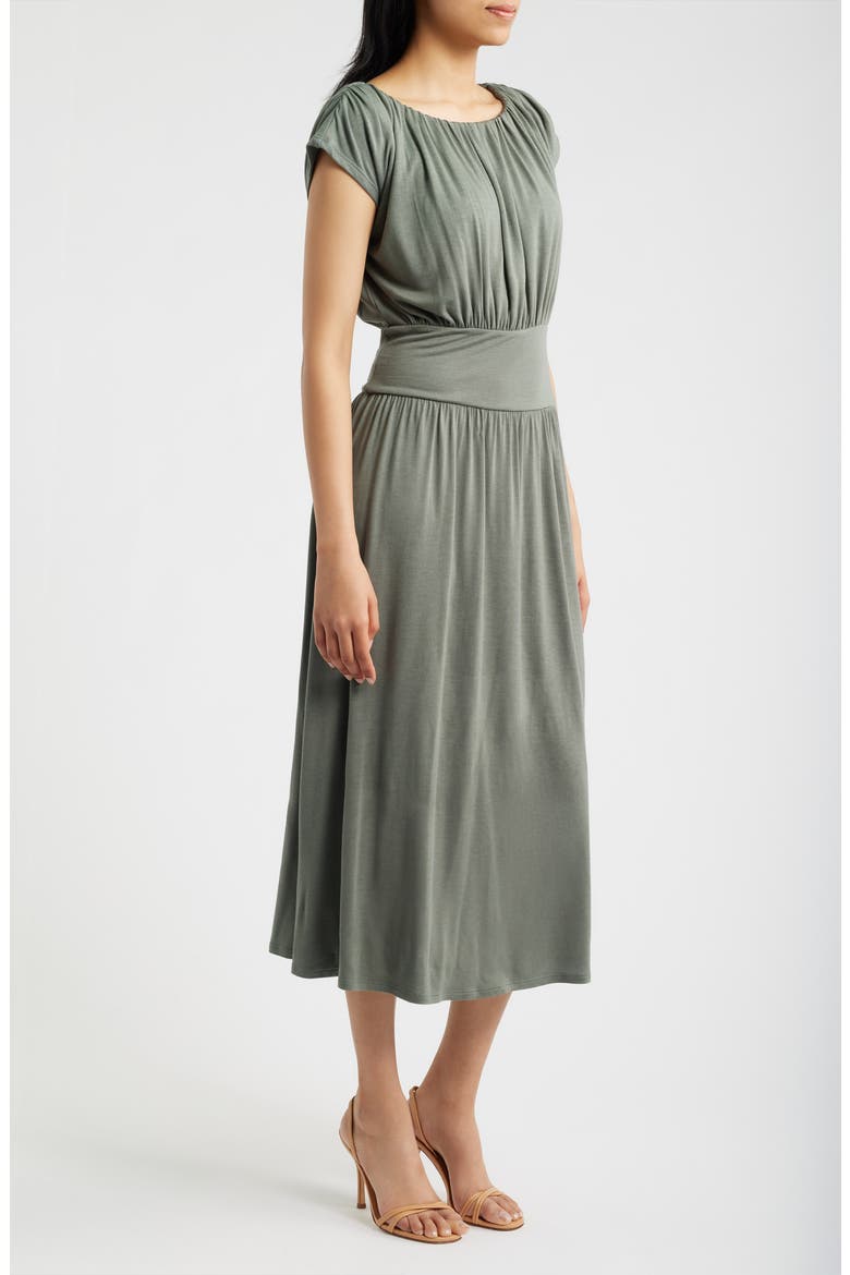 Cap Sleeve Ruched Knit Midi Dress, Alternate, color, OLIVE