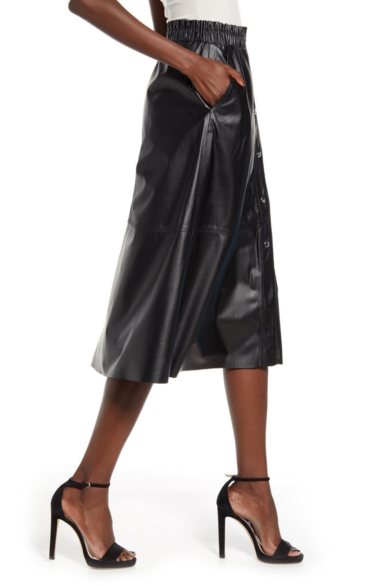 BLANKNYC Snap Front Faux Leather Midi Skirt, Alternate, color,