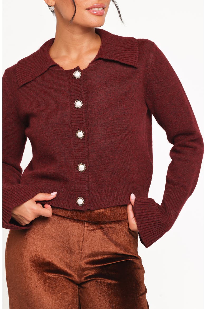 Trumpet Sleeve Cardigan, Alternate, color, CABERNET