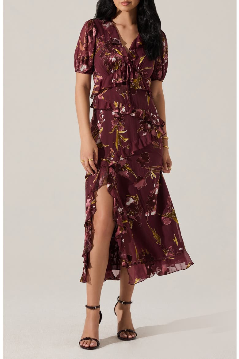 Bennet Floral Tiered Dress, Main, color, WINE FLORAL