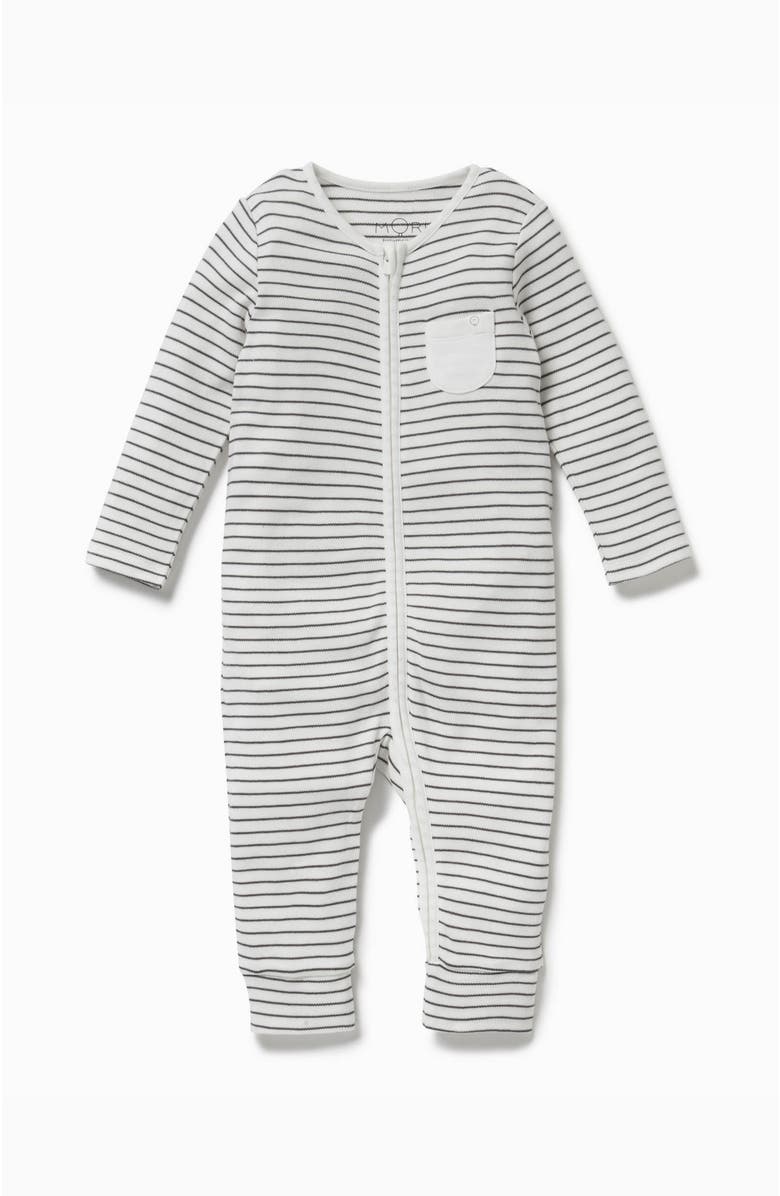 MORI Two Way Zip-Up Romper, Main, color, Grey Stripe
