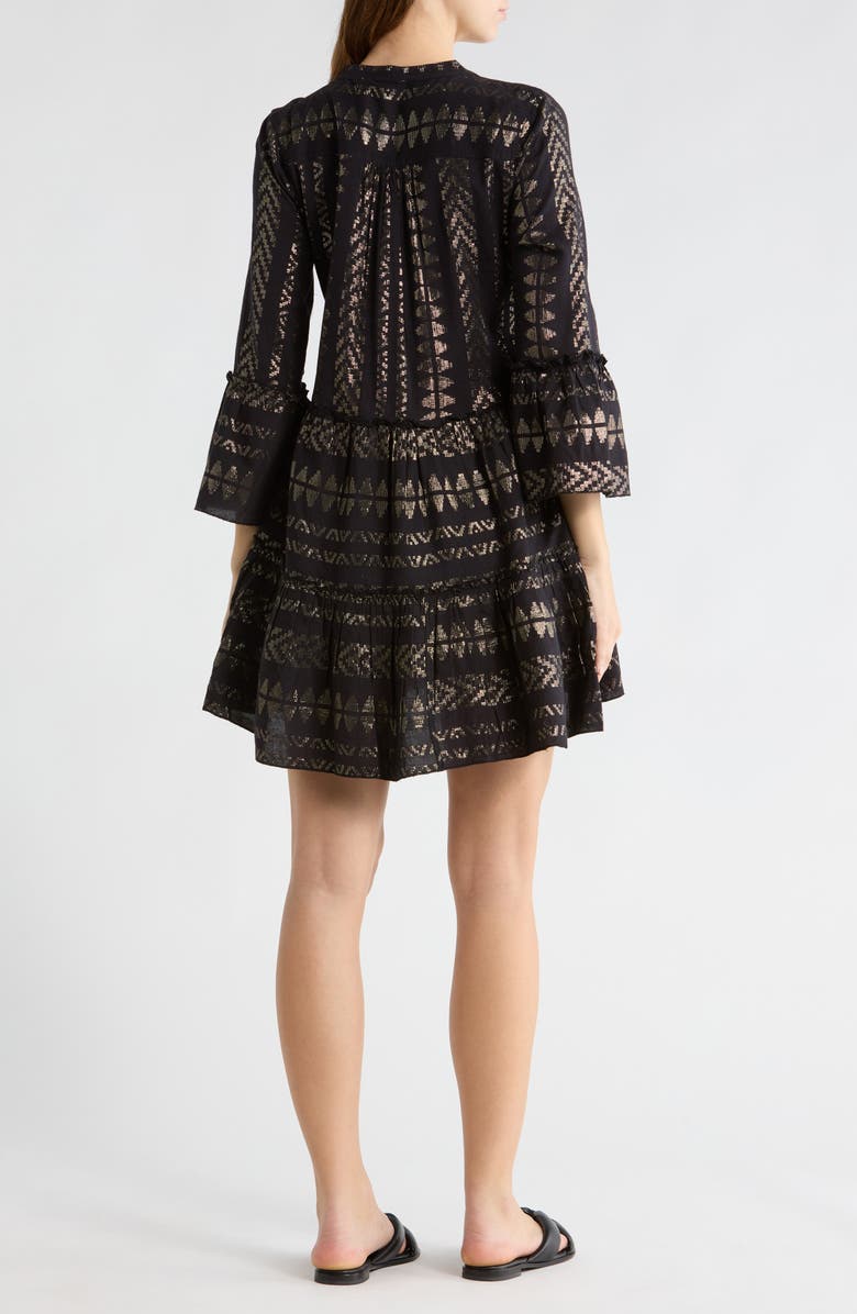 Elan Metallic Bell Sleeve Cover-Up Dress, Alternate, color, Black/ Gold Arrow Print