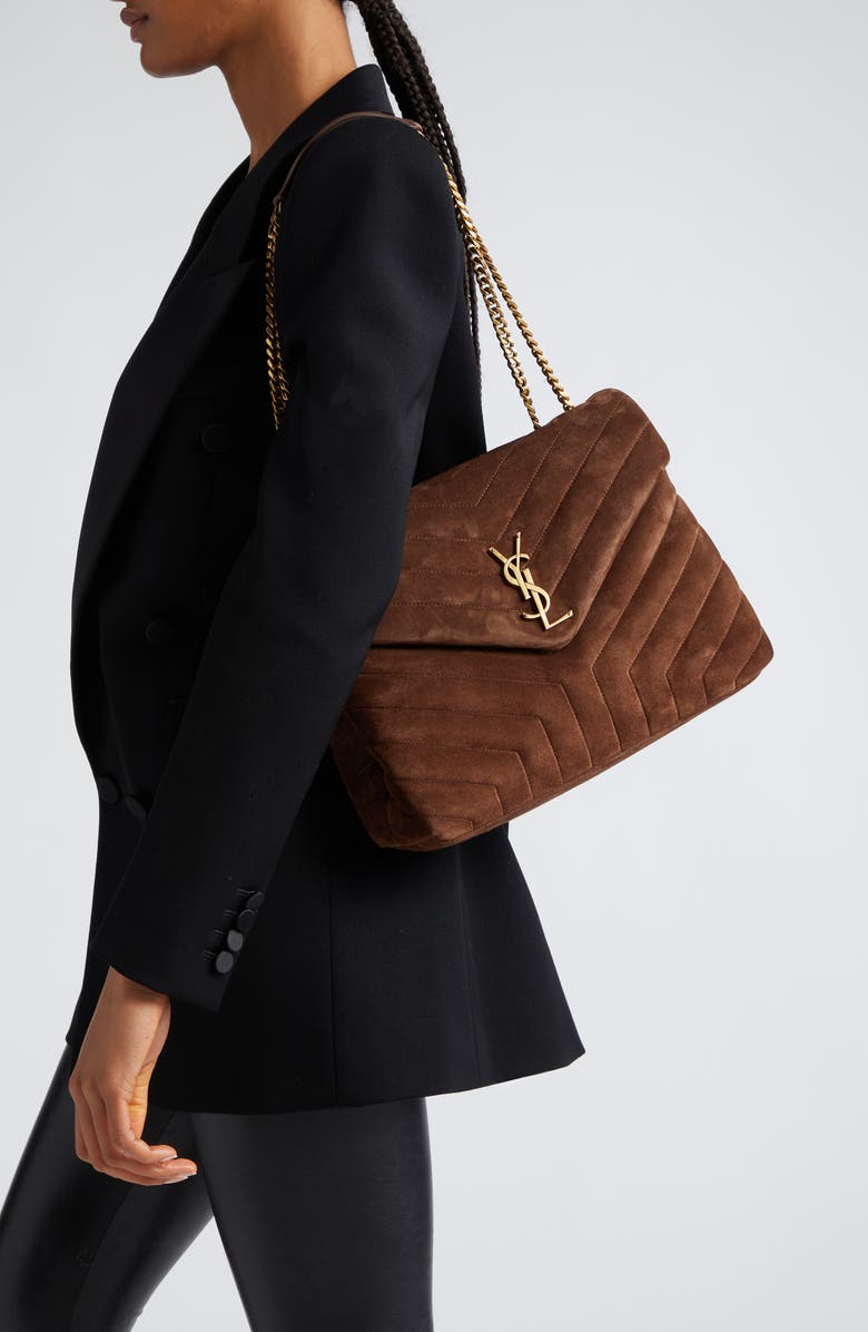 Saint Laurent Medium Lou Matelassé Suede Shoulder Bag, Alternate, color, Brown Coffee