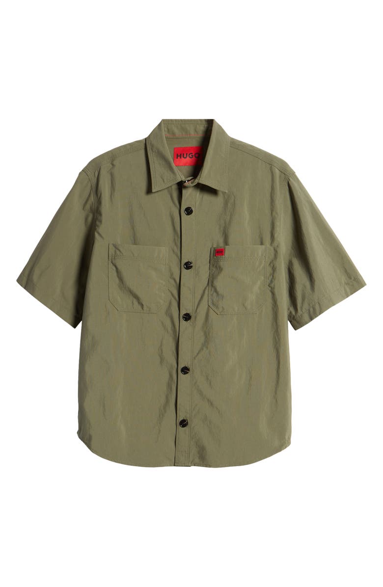 HUGO Eratino Solid Short Sleeve Nylon Button-Up Shirt, Alternate, color, Dark Beige