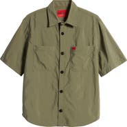 HUGO Eratino Solid Short Sleeve Nylon Button-Up Shirt