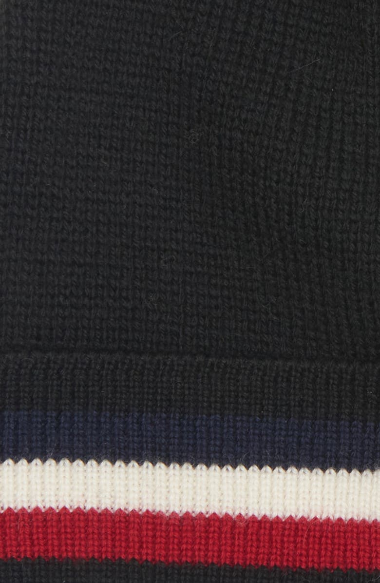 Moncler Tricolor Stripe Ribbed Wool Beanie, Alternate, color, Black