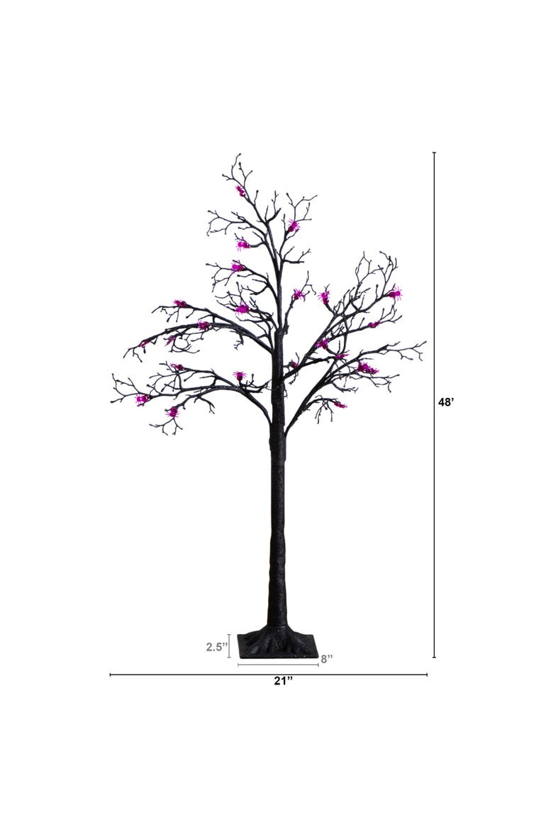4-ft Pre-Lit Artificial Halloween Spider Twig Tree with 48 Purple LED Lights, Alternate, color, Black