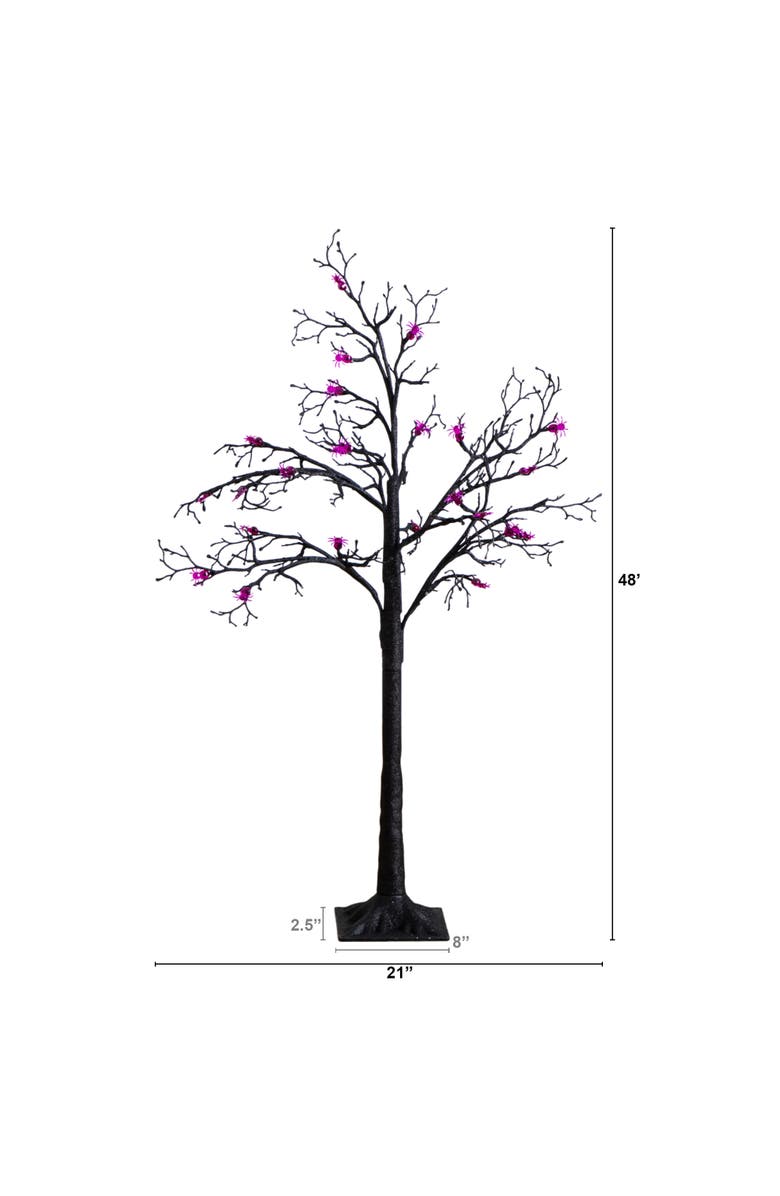NEARLY NATURAL 4-ft Pre-Lit Artificial Halloween Spider Twig Tree with 48 Purple LED Lights, Alternate, color, Black