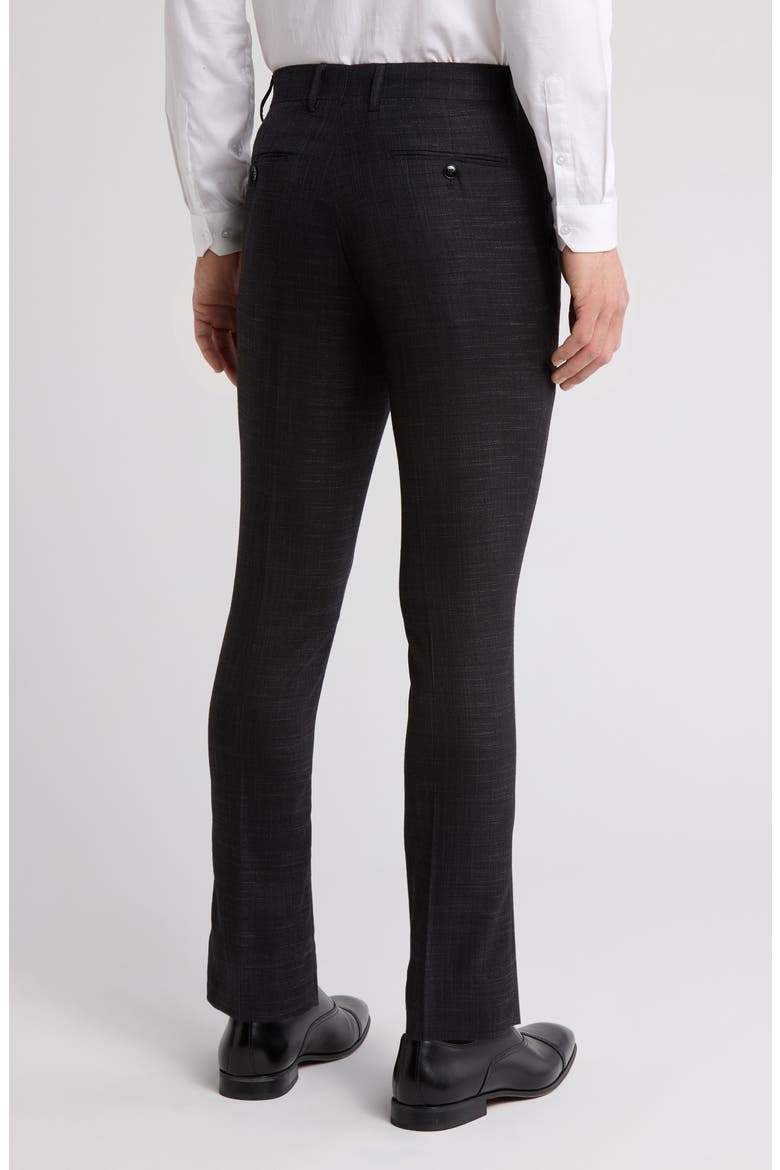 Plaid Slim Fit Dress Pants, Alternate, color, BLACK