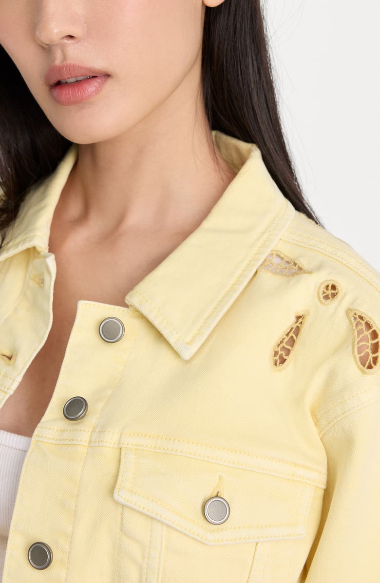 Good American Essential Embroidered Crop Denim Jacket, Alternate, color, Anise Yellow