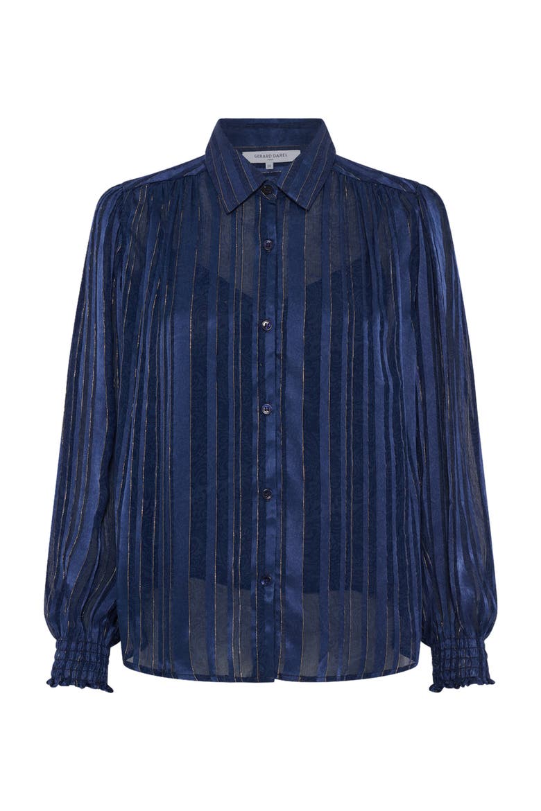 Annick Sheer Lurex Stripe Blouse, Alternate, color, Ink