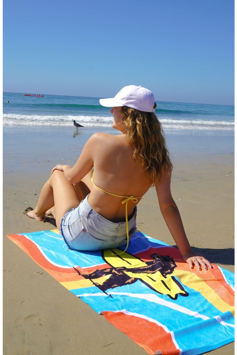 70's Brutus Beach Towel, Alternate, color, Light Blue / Orange