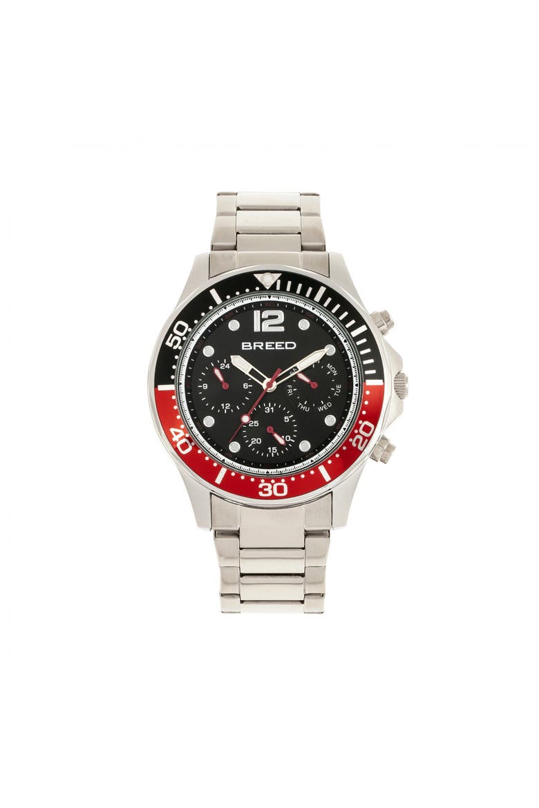 Pegasus Bracelet Watch w/Day/Date, Main, color, Red/Silver