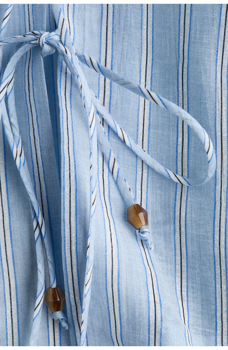 H&M Linen-blend Tie-front Blouse, Alternate, color, Light Blue/Striped