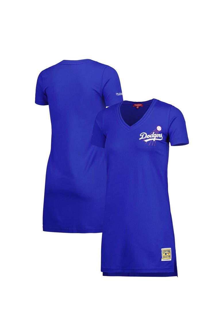 Women's Mitchell & Ness Royal Los Angeles Dodgers Cooperstown Collection V-Neck Dress, Main, color, Royal