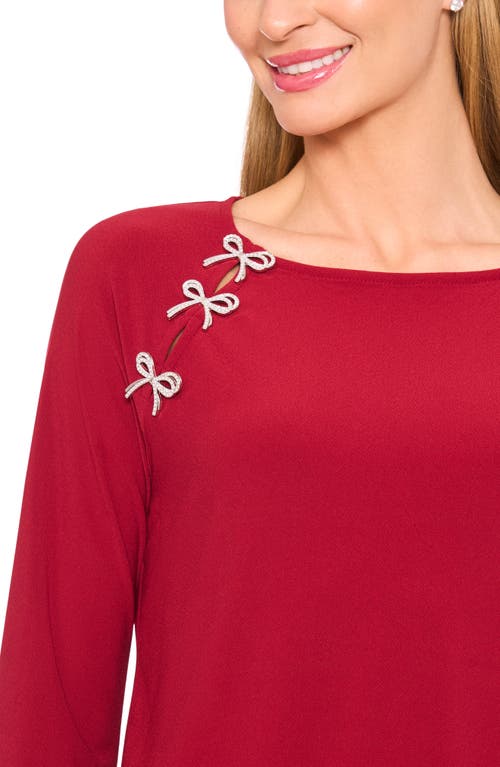 Cece Pearly Bow Knit Top In Red