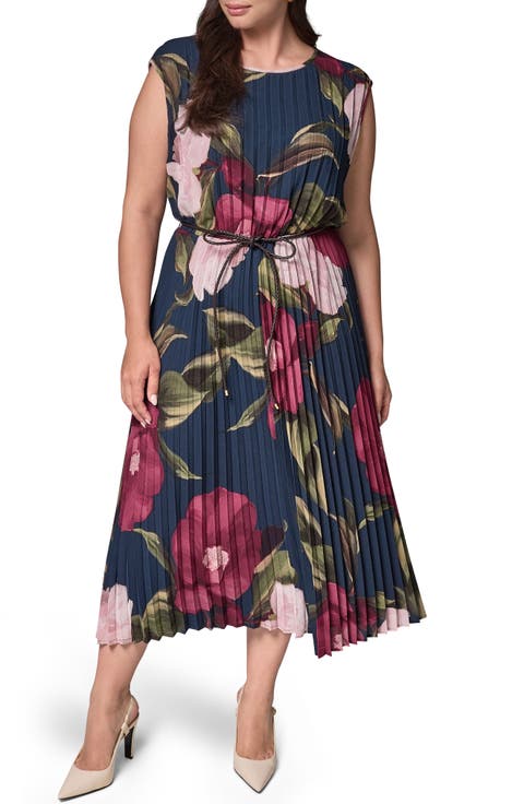 Floral Pleated Chiffon Midi Dress