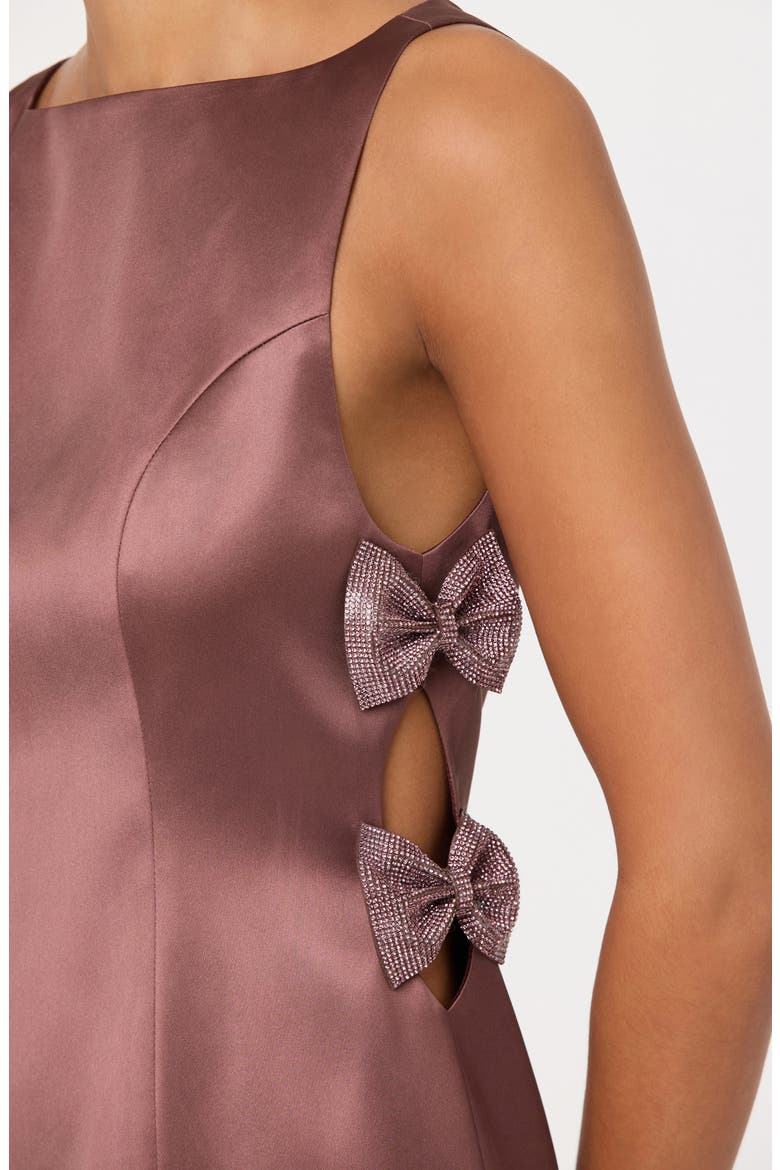 Kinsey Embellished Bow Satin Minidress, Alternate, color, MAUVE