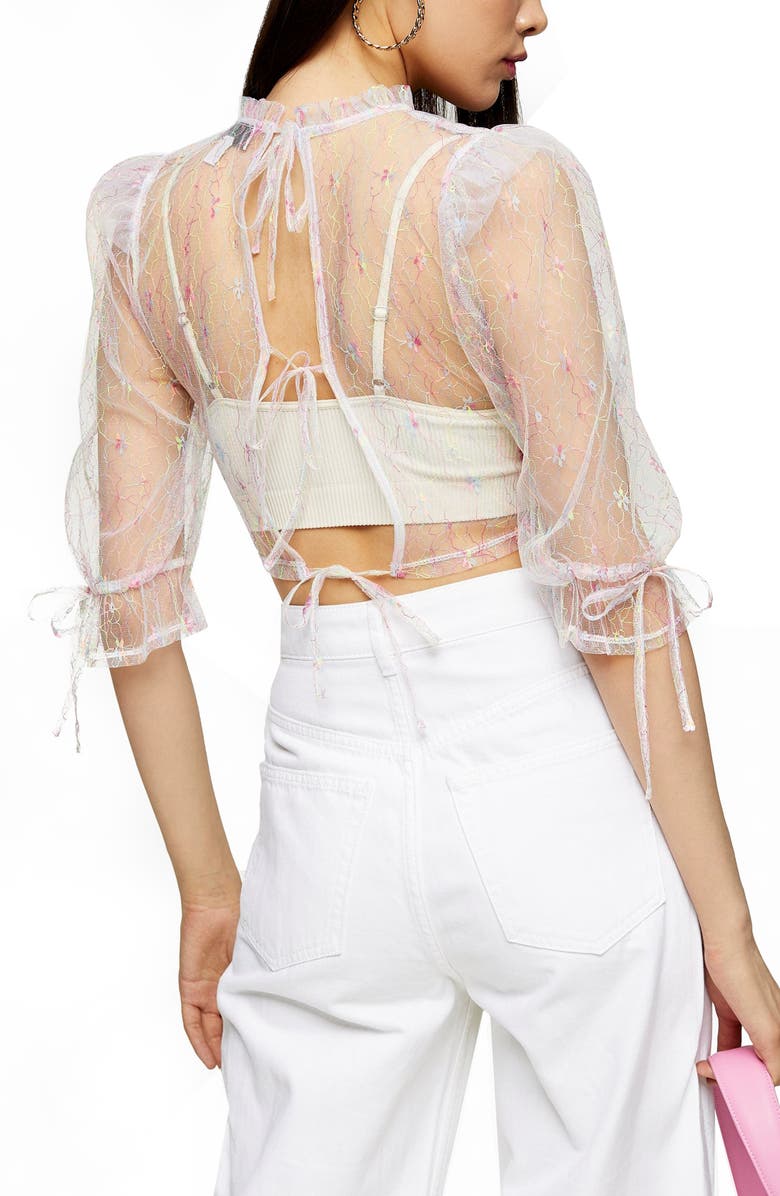 Topshop Fluorescent Mesh Crop Top, Alternate, color, 