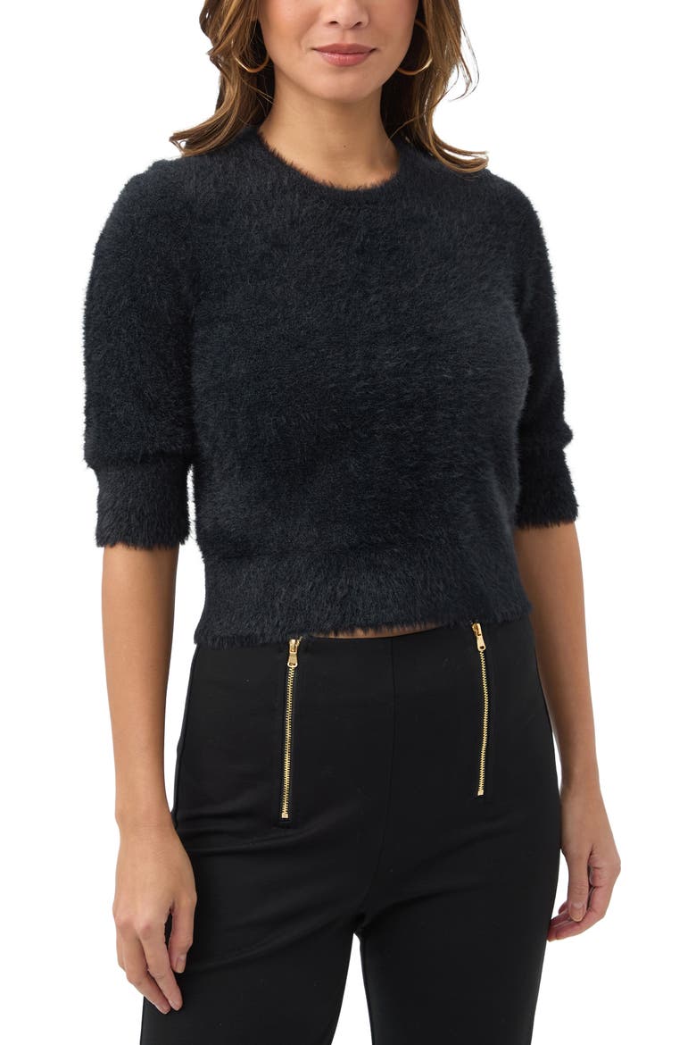 Maliah Fuzzy Elbow Sleeve Sweater, Main, color, Black