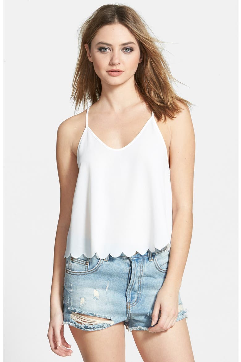 ASTR Scalloped Drape Back Tank, Main, color, IVORY