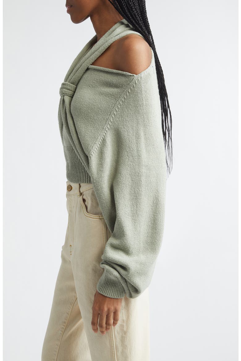 Halter Neck Cold Shoulder Silk Sweater, Alternate, color, 7EU SAGE