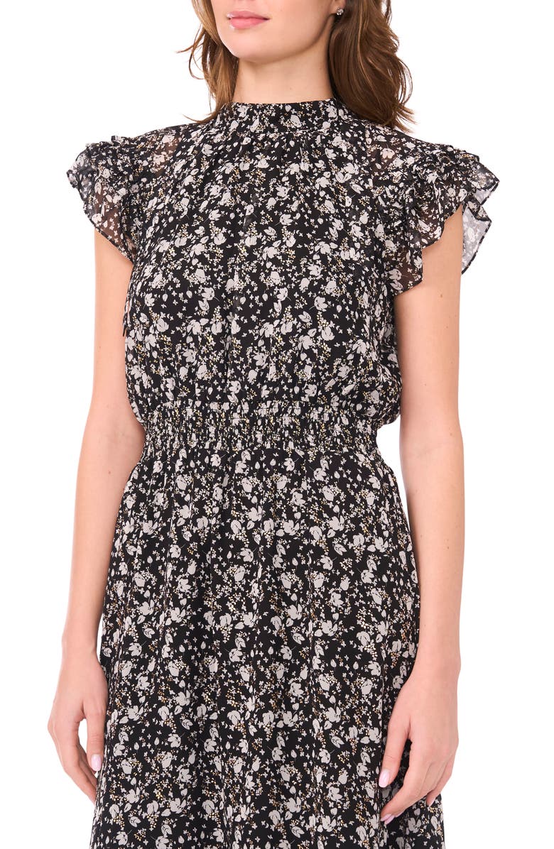 Halogen<sup>®</sup> Flutter Sleeve Midi Dress, Alternate, color, Rich Black 060