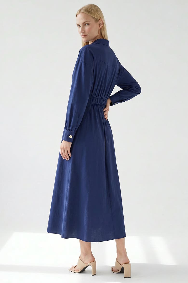 Delray Long Sleeve Buttoned Midi Dress, Alternate, color, Navy