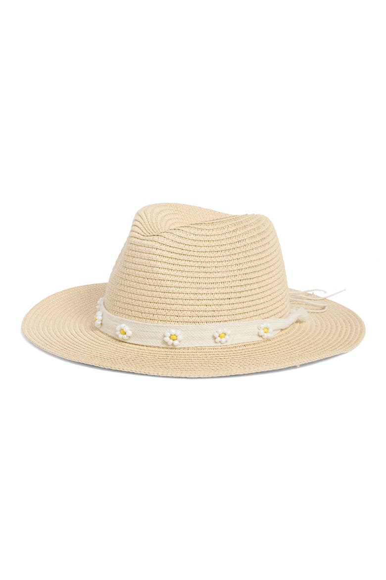 Flower Beaded Straw Fedora, Main, color, NATURAL