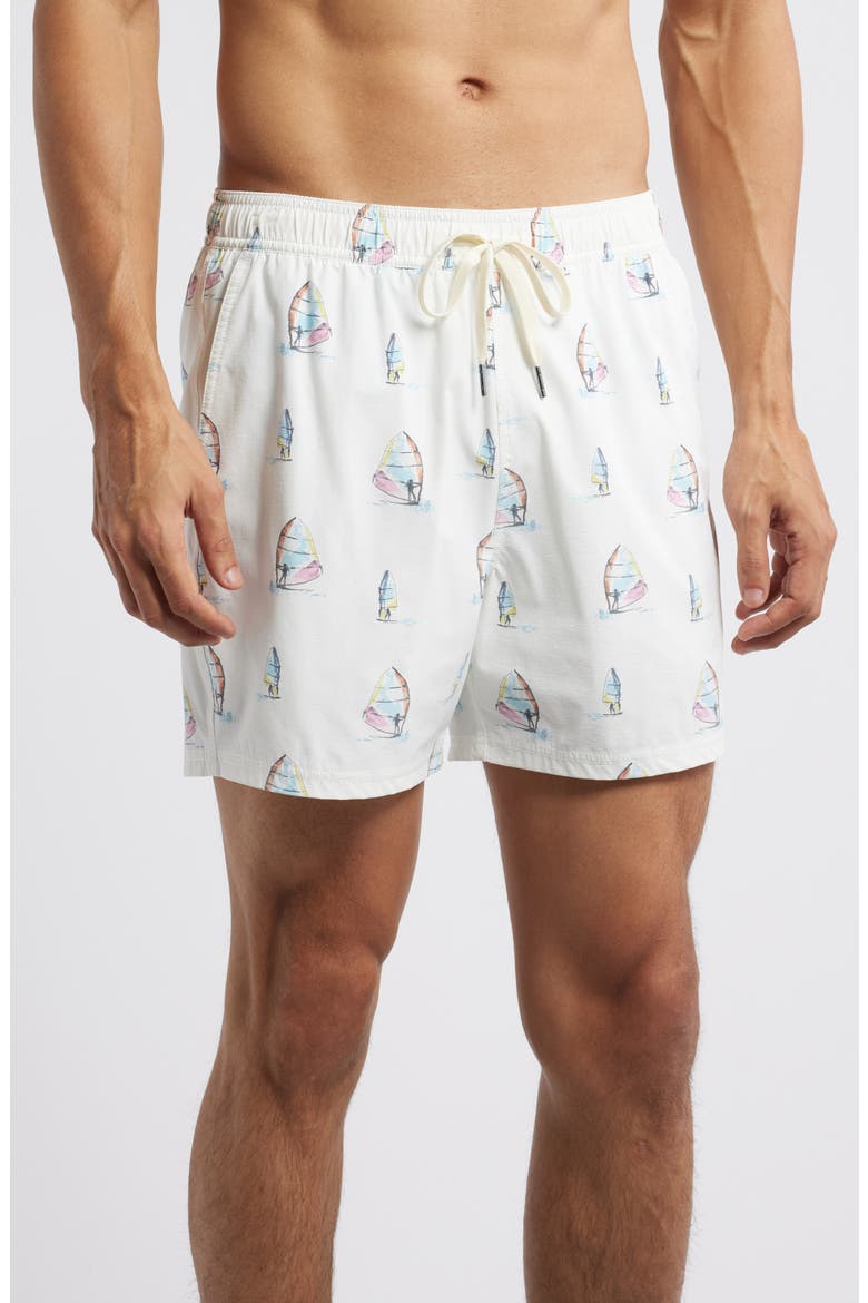 The Bungalow Water Repellent Swim Trunks, Main, color, WHITE