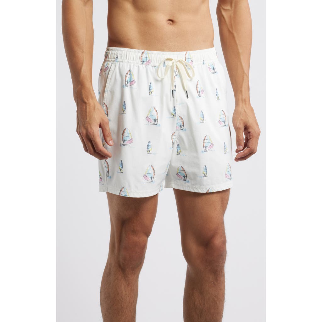 Fair Harbor The Bungalow Water Repellent Swim Trunks In White Windsurfer