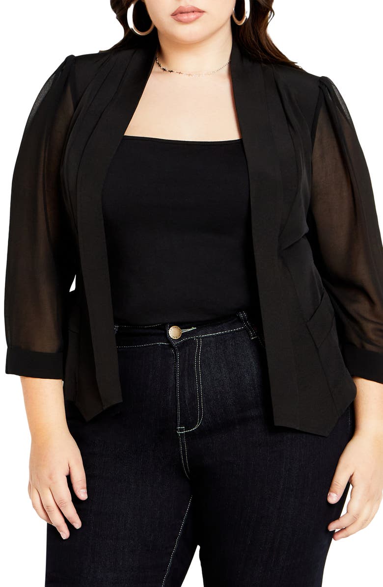 City Chic Sheer Panel Drape Blazer, Main, color,