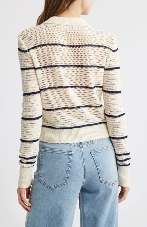 Frame The Shrunken Stripe Cotton Blend Cardigan In Cream Multi